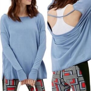 SWEATY BETTY Open Back Sweatshirt Medium Blue Oversized